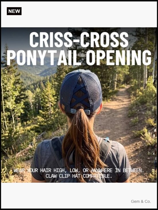 Baseball Cap with Ponytail Hole - Criss Cross Back Adjustable Hat for Women